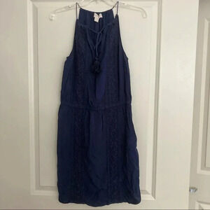 Michael Michael Kors‎ Navy Blue Dress Lace Fringe Elastic Waist 4